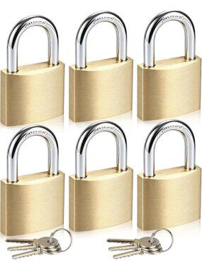 6-Pack Weatherproof Solid Brass Padlocks, Keyed Alike for Sheds, Lockers & Gates